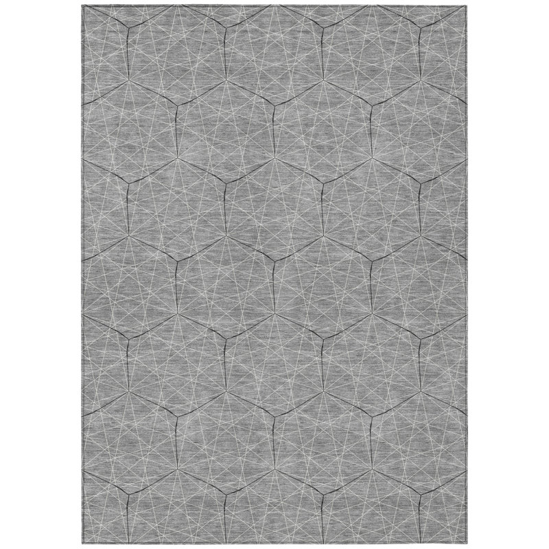 3' X 5' Gray Geometric Washable Indoor Outdoor Area Rug