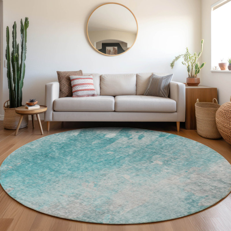 Alfonzo Stain Resistant Abstract Area Rug, Round 8'