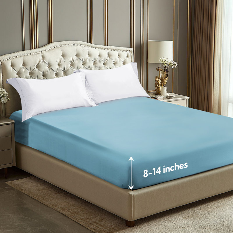 Solayne Deep Pocket Fitted Sheet Only 100% Long Staple Cotton Breathable Bottom Sheet Fits Up To 14" Deep Mattress, Sky Blue