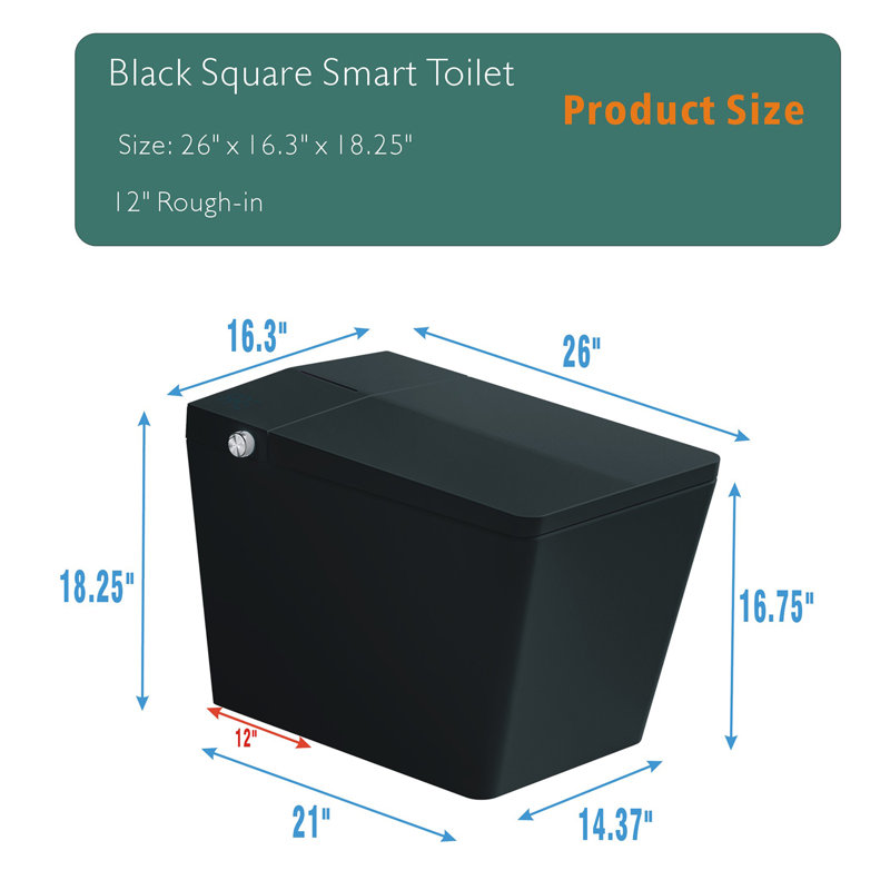 Square Smart Toilet With Built-In Tank For Modern Bathroom, Remote Control, Tankless Bidet Toilet With Foot Touching Lid Opening, Auto Flush, Heated Seat, LED Digital Display, User Memory