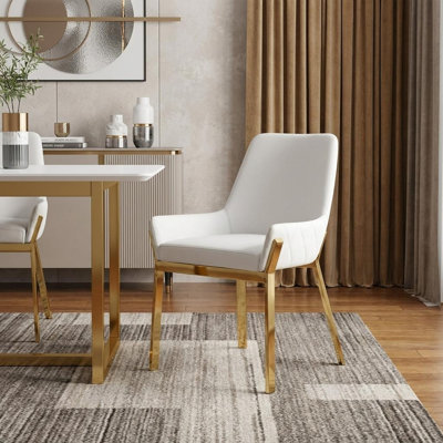 Chaise de salle à manger rembourrée blanche et dorée