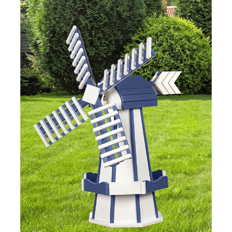 Moulin à vent, H 42 po x l 16 po x P 16 po, Blanc / bleu