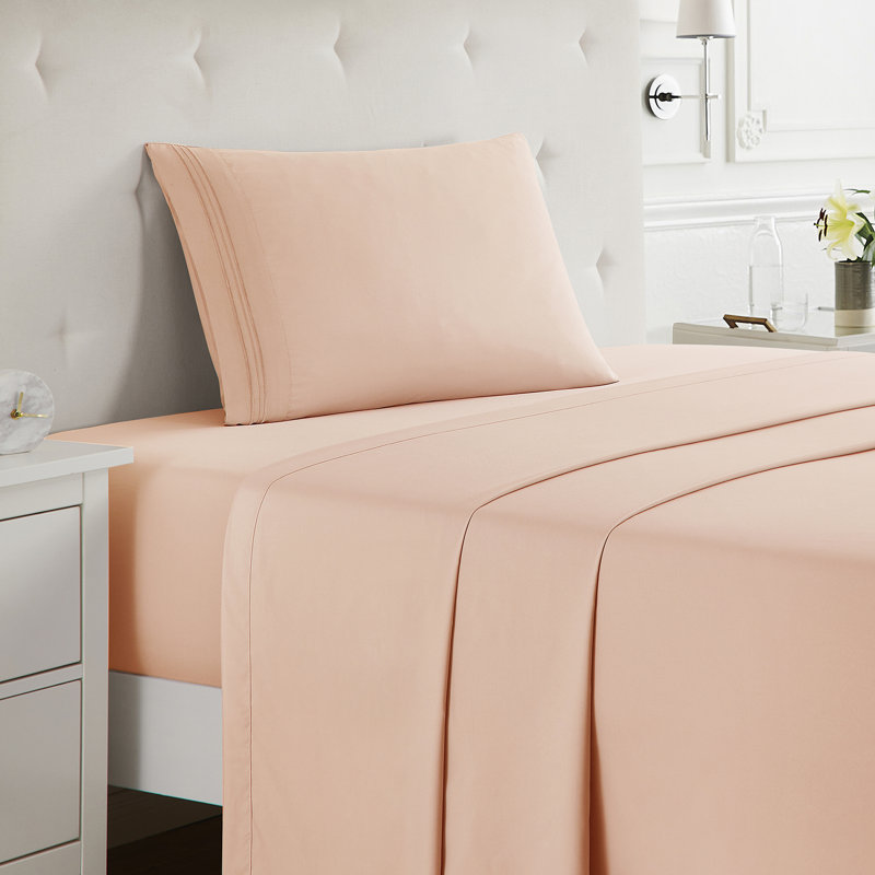  Ensemble de draps double brossé de luxe pour hôtel avec draps et taies d'oreiller très doux, Drap pour lit simple, Pêche