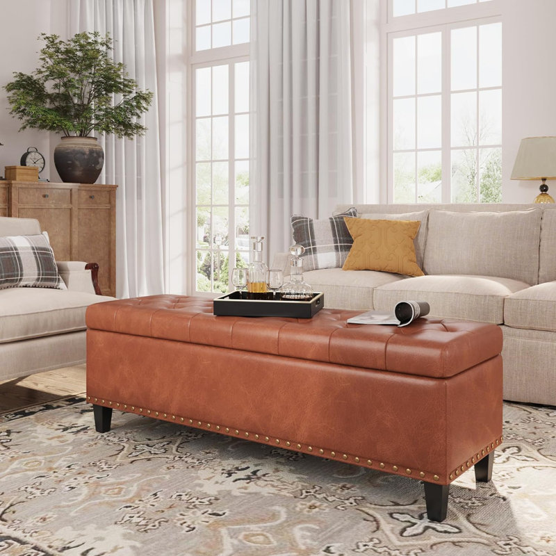 Madalie Faux Leather Upholstered Storage Bench, Brown