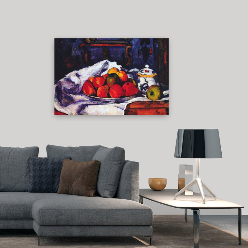 Still Life Bowl Of Apples Classic Colorful Traditional Violet Wall Art Print by Paul Cezanne - 1 Piece Wrapped Canvas Wall Art