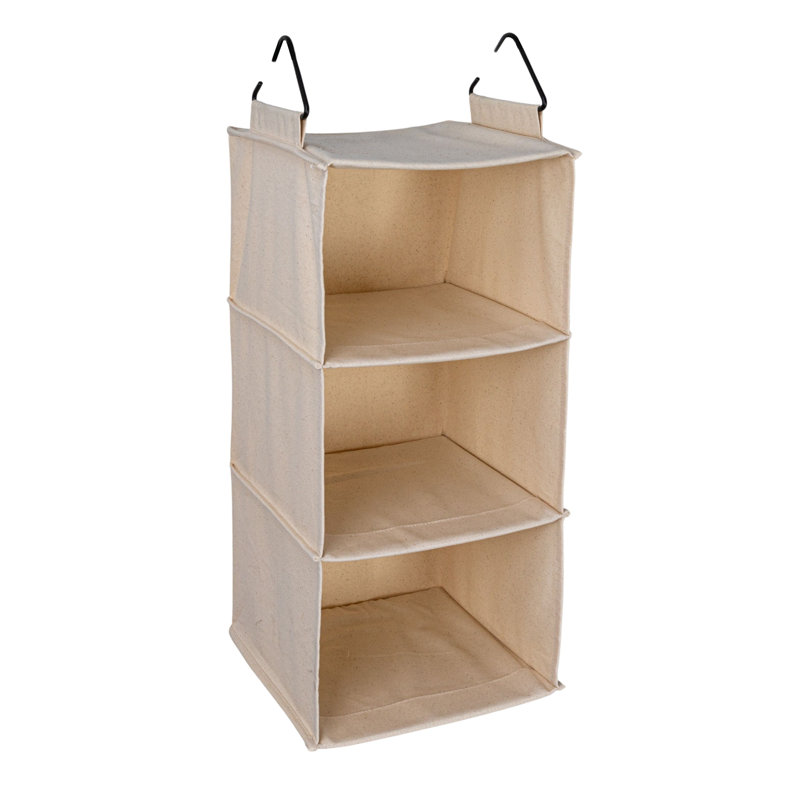 Organisateur de garde-robe à 3 tablettes Kiriko Cedarline, toile de coton robuste, respirante, polyvalente, compacte, parfaite pour les garde-robes à tringle