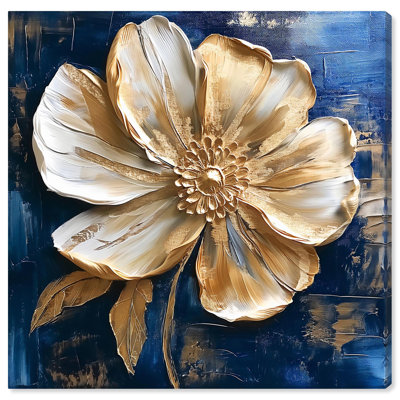 Gold on Blue Serenade Canvas Elegant Floral Art by Art Remedy