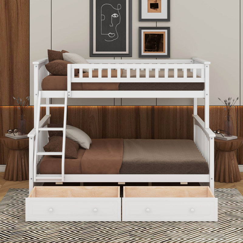 Twin Over Full Bunk Bed With Drawers, White