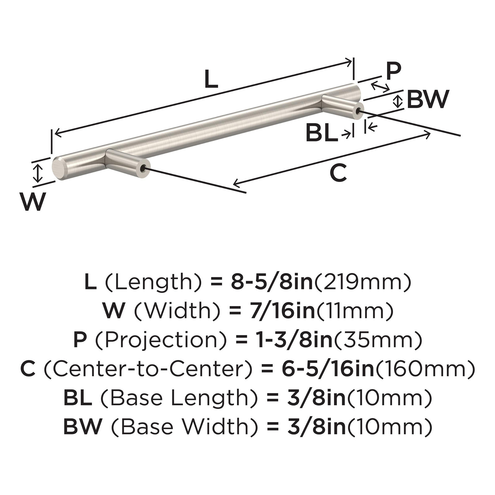 Bar Pulls Center to Center Bar Pull, Nickel, 6 5/16", 1