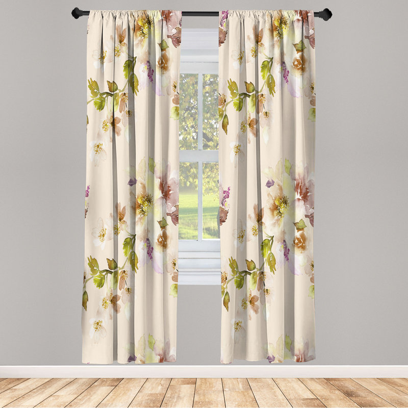 Microfiber Floral Semi-Sheer Rod Pocket Curtain Panels, 28" W x 63" L, Whie/Yellow