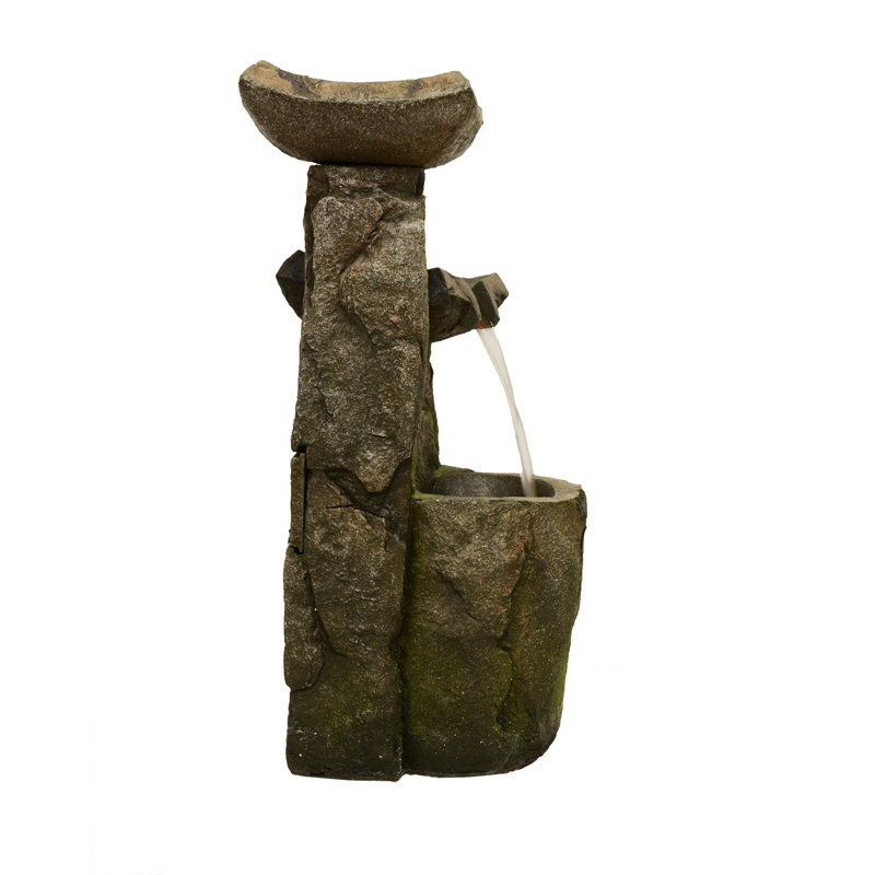 36" Tall Brown Polyresin Rock Cascading Fountain with LED Lights