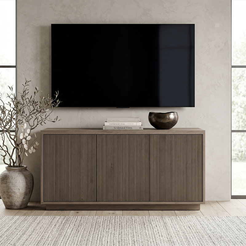 Hanson Rectangular Fluted TV Stand for TV's up to 55" in Antiqued Gray Oak