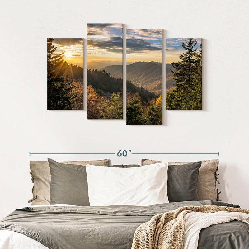 «Great Smoky Mountains Sunrise In Smoky Mountains», art mural sur toile, 4 pièces, H 32 po x l 52 po x P 1,25 po