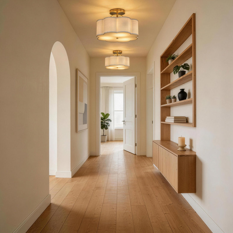 Plafonnier semi-encastré 3 lumières en bronze avec abat-jour en lin, Beige