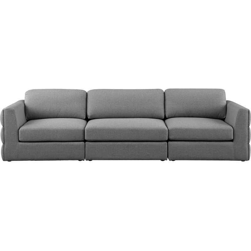 Canapé modulaire à bras carré Itoro, Tissu gris texturé en lin