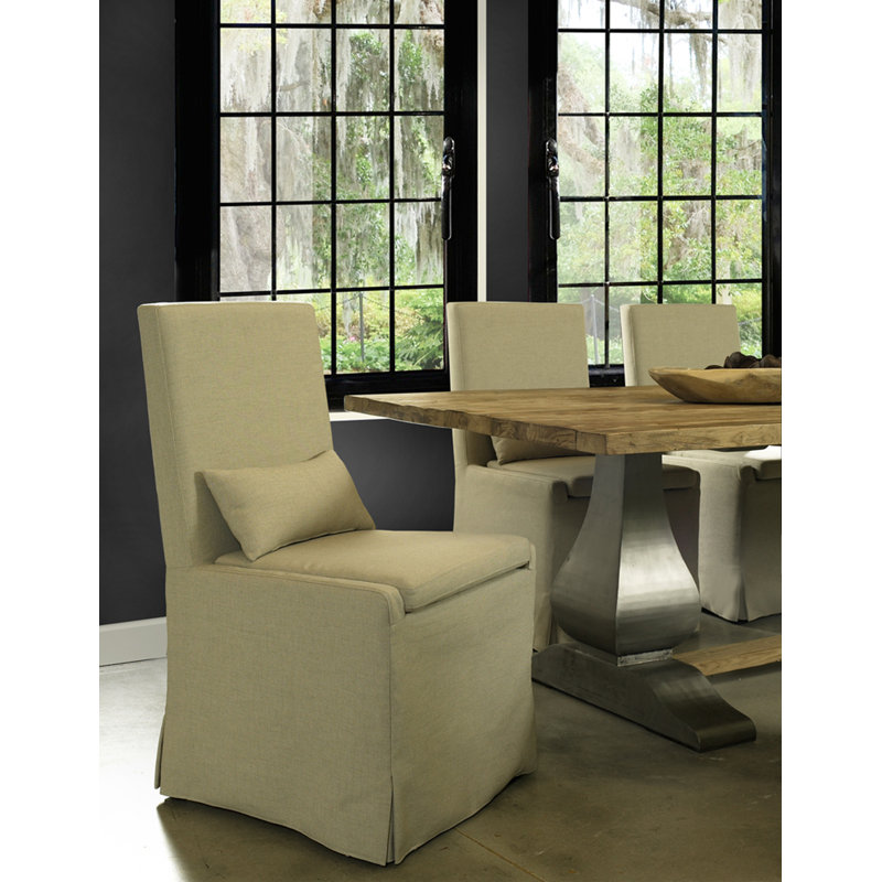 19'' H Cotton Upholstered Side Chair, With Caster, Cream