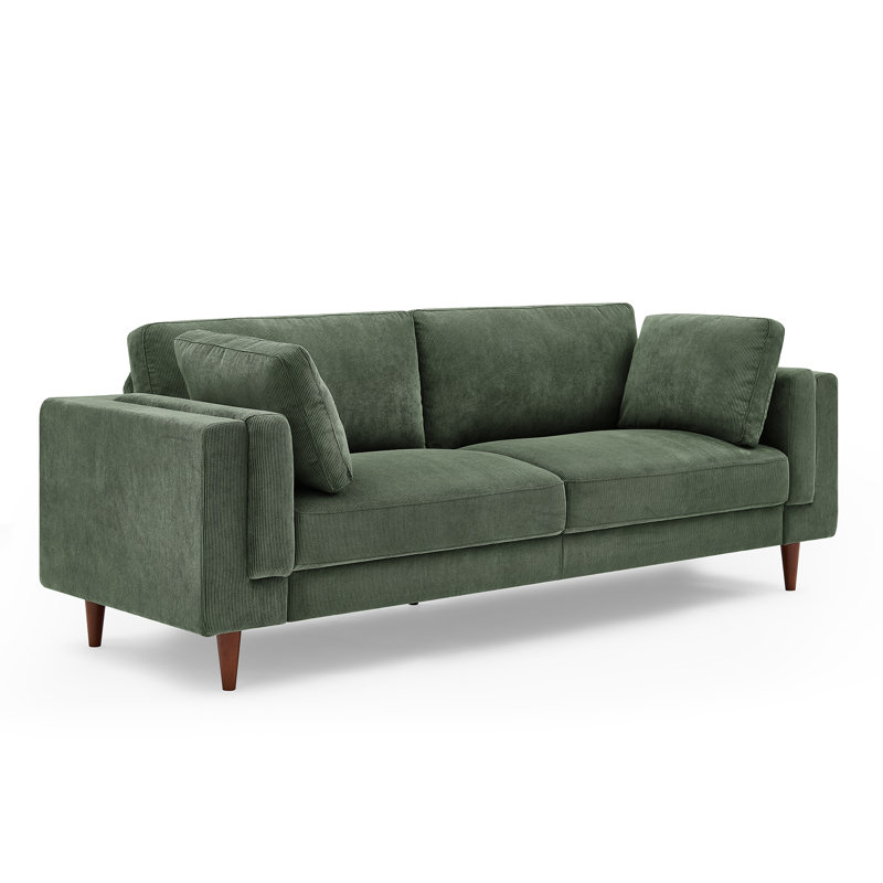 Kraz 215.9Cm Square Arms Sofa, Green Corduroy