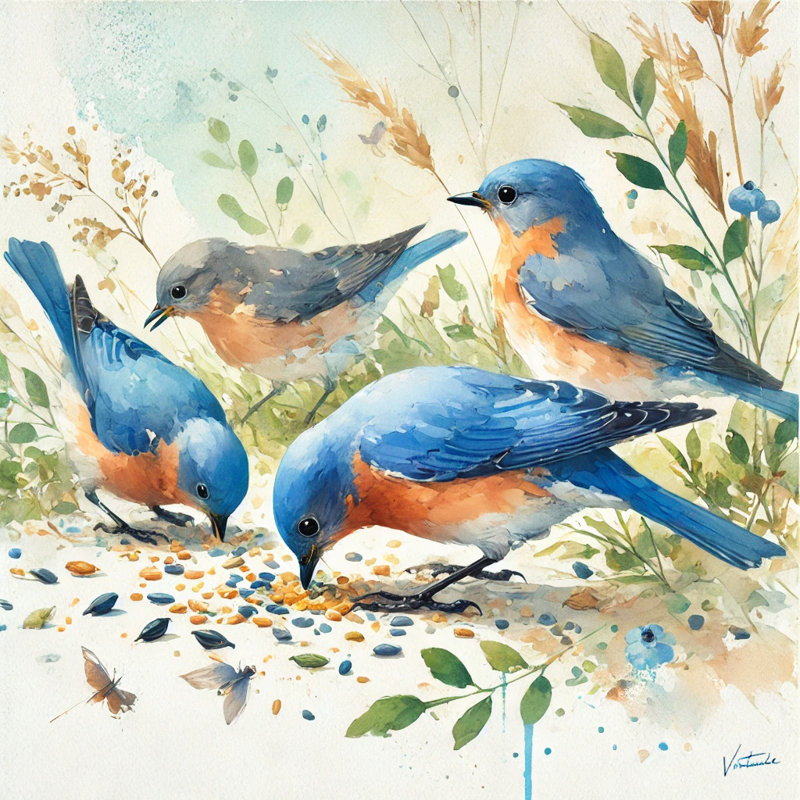 Art sur toile, "Meadow Gathering: Bluebirds", H 12 po x l 12 po x P 1 po