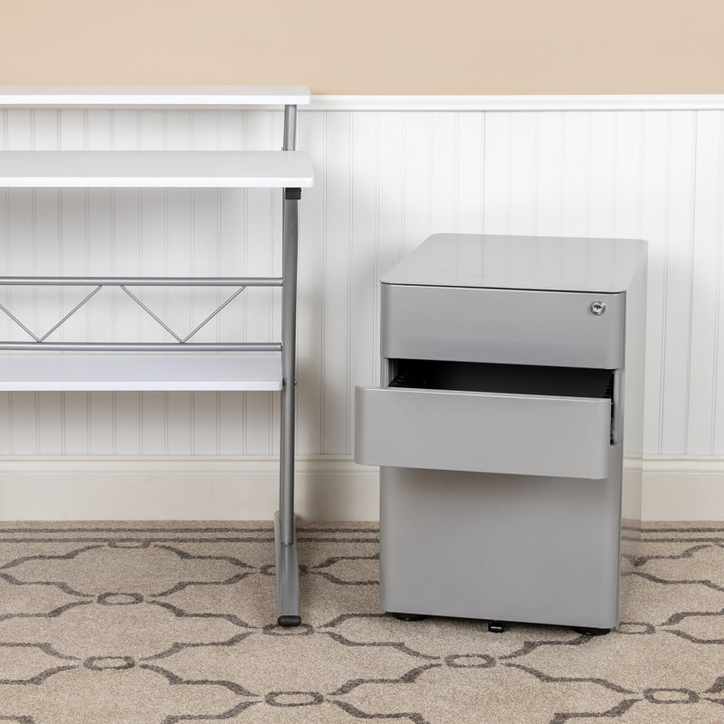 Modern 3-Drawer Mobile Locking Filing Cabinet with Anti-Tilt Mechanism and Hanging Drawer, Gray