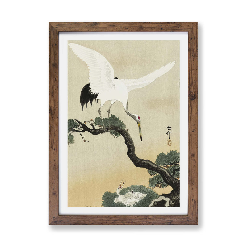 Japanese Crane Birds by Ohara Koson - Single Picture Frame Painting, 45cm H x 63cm W x 2cm D, Black