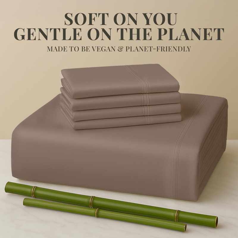 Premium Rayon From Bamboo Blend Sheet Set With Deep Pockets, Cooling and Breathable, Mocha