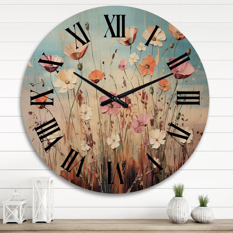 Horloge murale abstraite fleurs sauvages colorées abstraites, Très grand