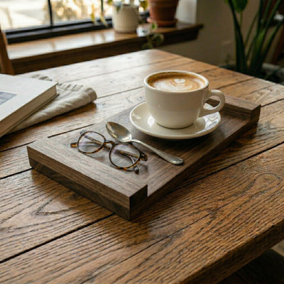 Plateau de service en noyer massif pour café et thé | Poignées faciles à saisir