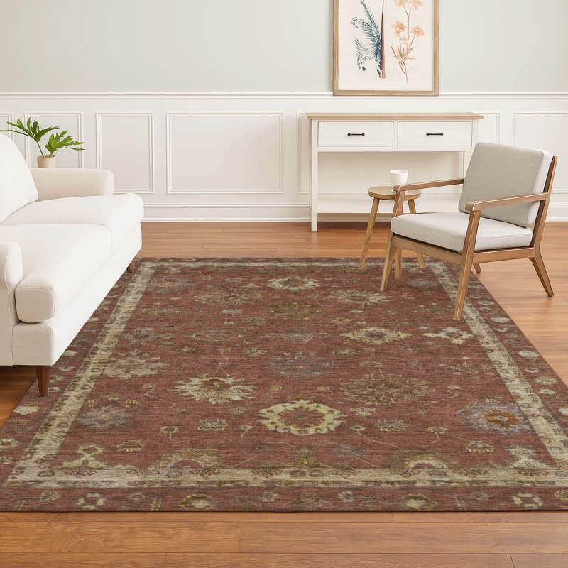 Premium Machine Washable Mayfield AMF2045 Global Rug, 8' x 10', Paprika
