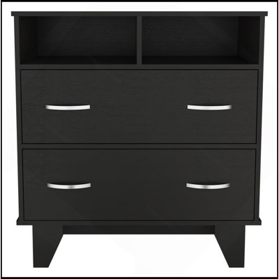 Commode 2 tiroirs Portobelo, 2 tablettes, plateau supérieur, 4 pieds