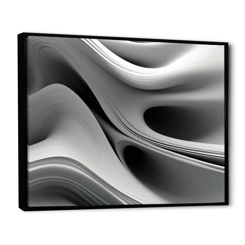 Blanc noir infini ondulations - art mural abstrait vagues modernes pour le salon, Cadre flottant noir