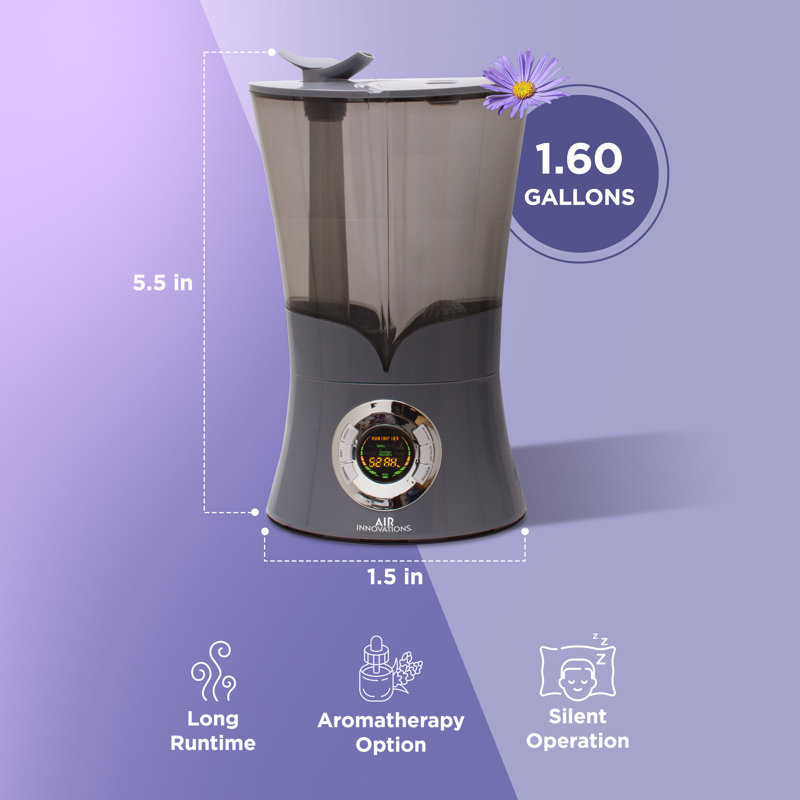 Air Innovations Ultrasonic Cool Mist Aromatherapy Digital Humidifier, Platinum
