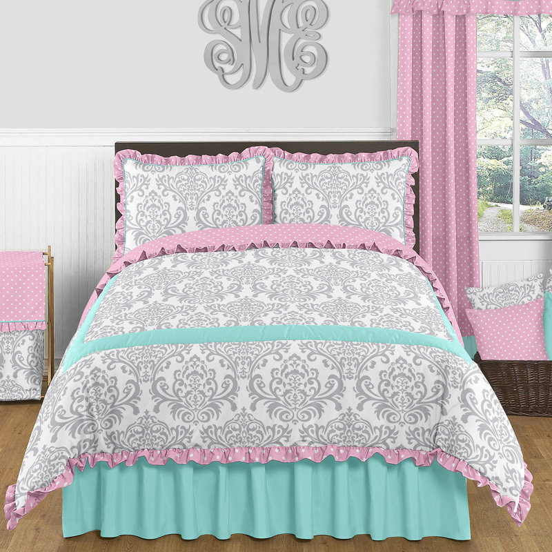 Skylar Candy Pink/White/Turquoise 100% Cotton Comforter Set