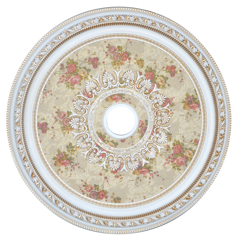 Médaillon de plafond rond center rose, Blanc / Doré