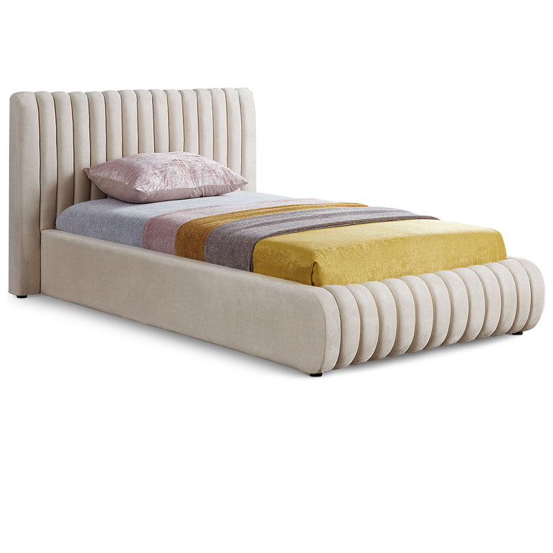 Nico Tufted Panel Bed, Cream Velvet, Twin