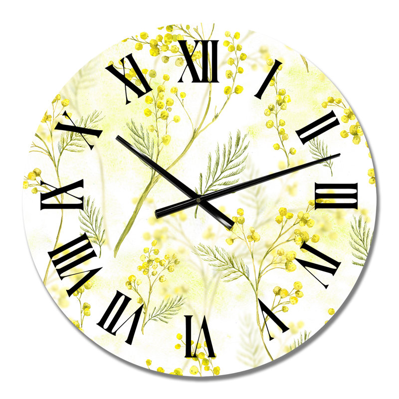 Branches jaunes de fleurs de mimosa - Horloge murale à motifs, Petit