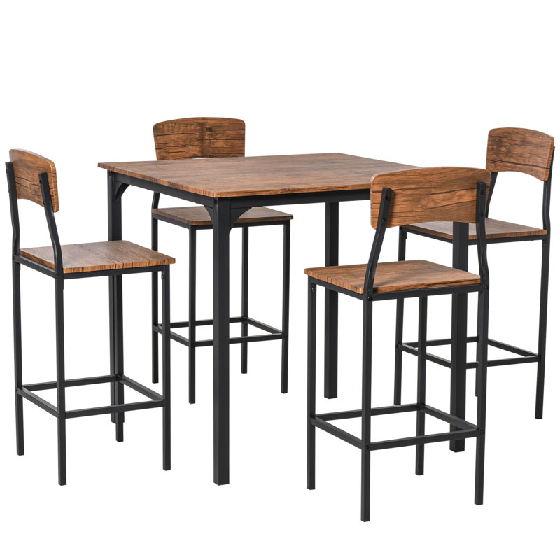 Counter Height Bar Table Set for 4, Square Kitchen Table and Chairs Set