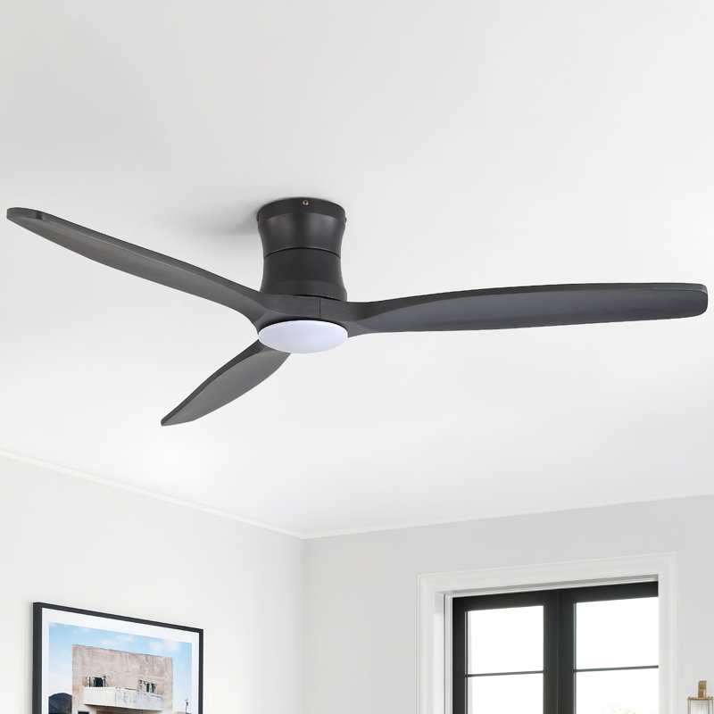 52" 3-solid Wood Blade Transitional Modern Downrod Mount Dimmable Led Ceiling Fan With Light Kit And Remote Control