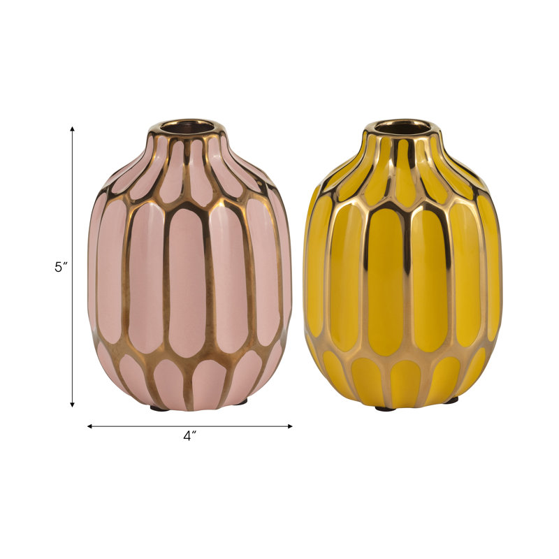 Vase en céramique Addington, Rose / Jaune, H 5 po x l 4 po x P 4 po