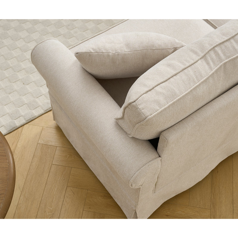 94" Wide Linen Reversible Modular L-Shaped Sectional Sofa, Beige Linen