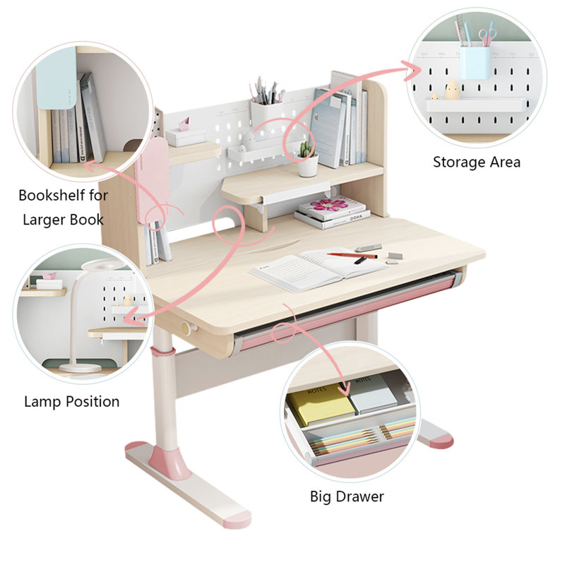 Ensemble de bureau d'écriture avec huche et chaise 37,4 "Dhela, Rose