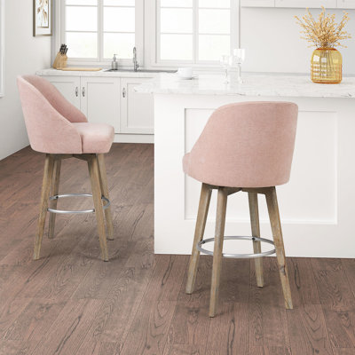 Tabouret de bar pivotant - Revêtement rose, pieds en bois massif, repose-pieds annulaire en métal, hauteur 98 cm (38,5 po), capacité de charge maximale de 136 kg (300 lb).