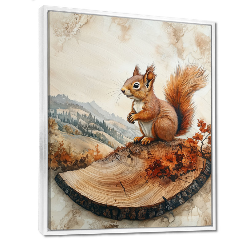 Gicell Autumn Squirrel At The Mountain On Slide - Squirrel, art mural, H 40 po x l 30 po, Impression encadrée flottante