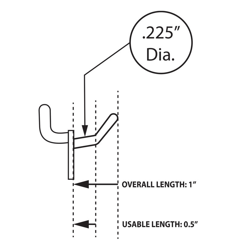 1" Glass-Filled Nylon Hook: 0.225" Diameter, 50-Pack