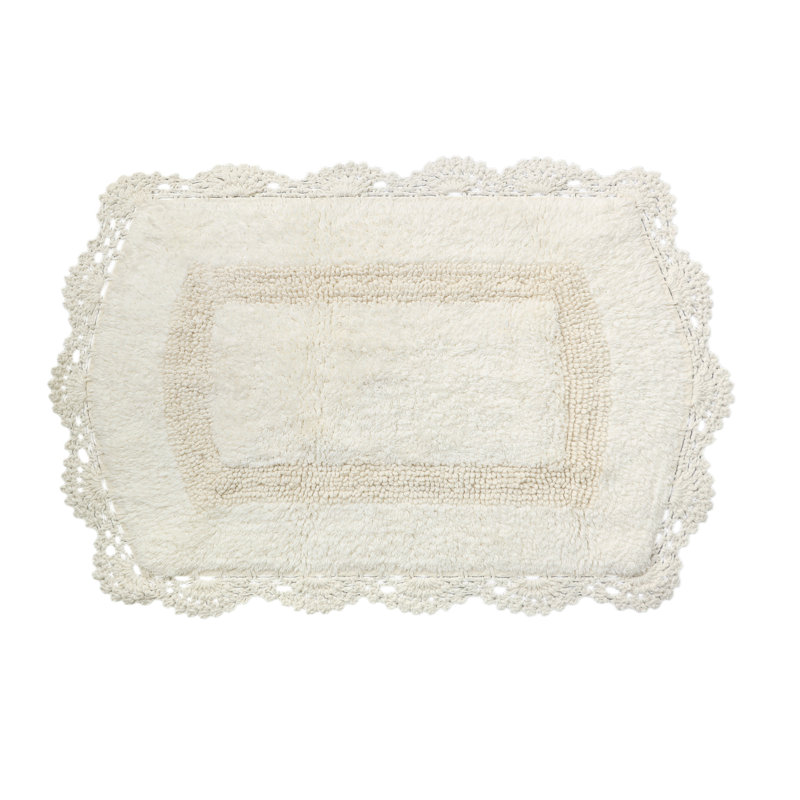 Mynard 100% Cotton Bath Rug with Non-Slip Backing, Ivory