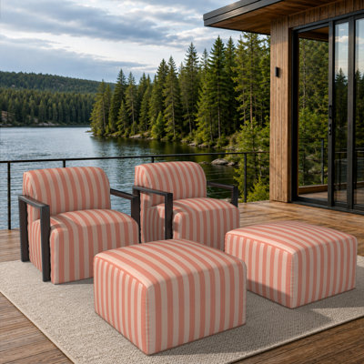 Ensemble de patio 4 pièces en aluminium à structure ouverte comprenant une chaise et un repose-pieds rembourrés avec coussins Sunbrella