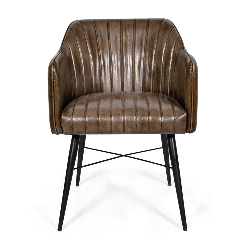 49cm H Genuine Leather Upholstered Dining Chair, Dark Brown