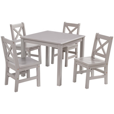 Buckley Kids 5 Piece Solid Wood Play Or Activity Table and Chair Set, Cozy Gray