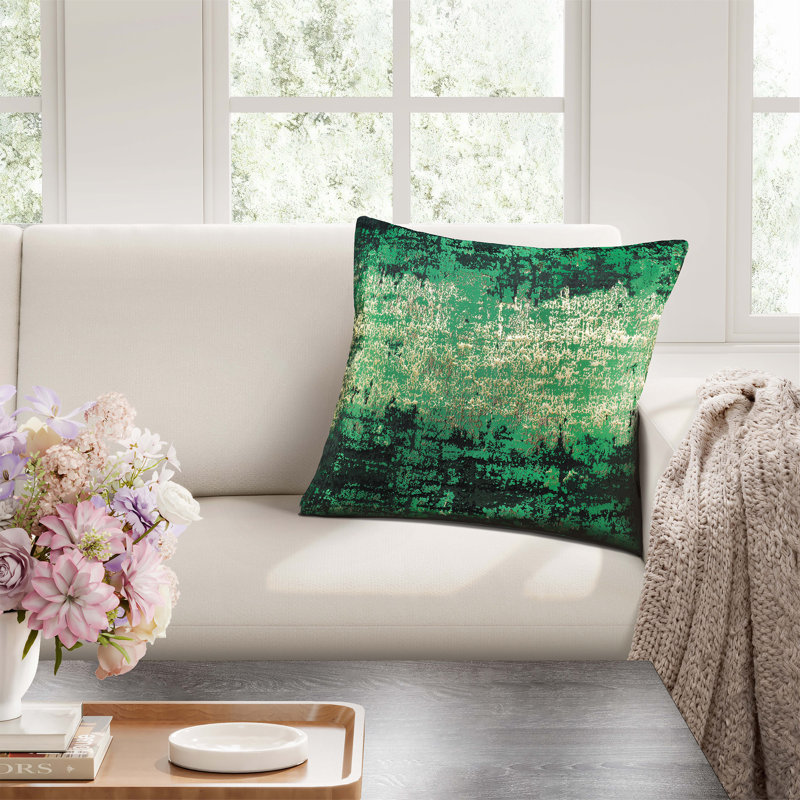  Glam Jacquard & Velvet Throw Square Accent Pillow Cover 20"x20" 1Piece, Green/Gold