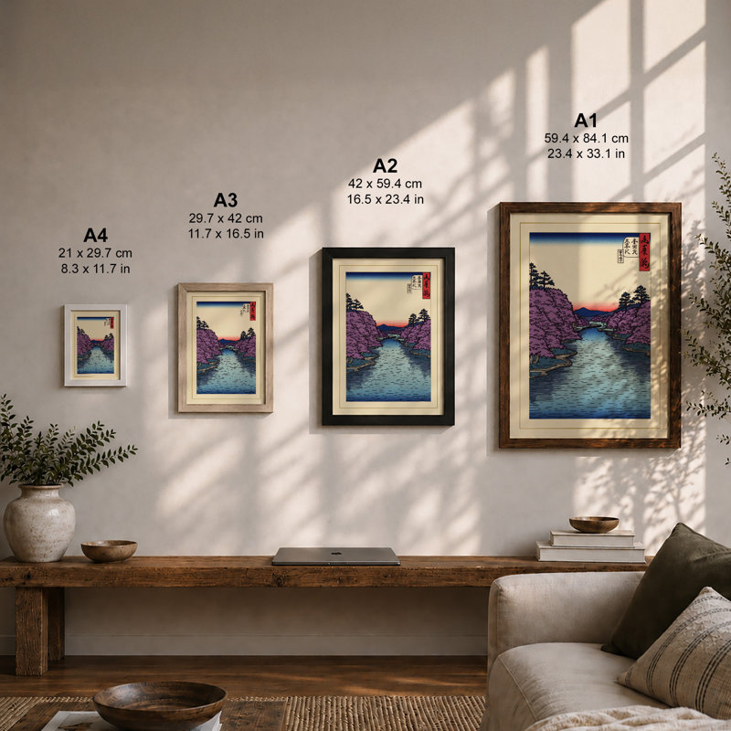Kominato Gorge at Dusk Japandi - Framed Print, A4 - 29.7 x 21.0 cm, Black