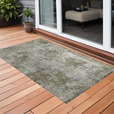 2' X 3' Green Abstract Washable Non Skid Indoor Outdoor Area Rug